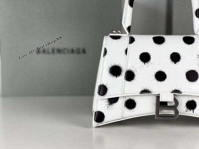 Balenciaga專櫃爆款Hourglass沙漏包手提女包 巴黎世家波點白沙漏包 fyj1530